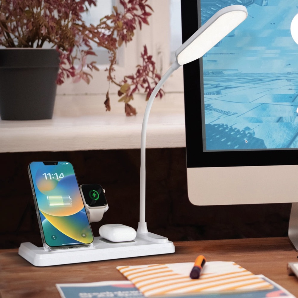 OTTLITE | LED Desk Light w/ Multi-Device Charging Station Phone Watch Earbuds